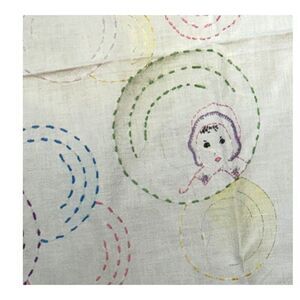 Vintage Hand Embroidered Baby Doll Child Faces & Printed Fabric  56.5 x 33.5 SEE